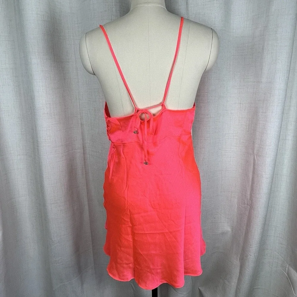 NEW! Intimately Free People Hang On Halter Neon Pink Slip‎ Dress Large Sexy $50